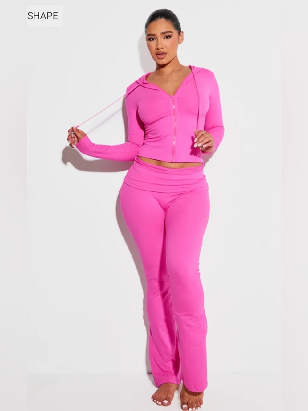 PrettyLittleThing Hot Pink Zip-Up Hoodie & Flared Pants Set